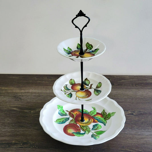 Mismatched 3 Tiered Dessert Stand, Made from Spode Apple Dishes