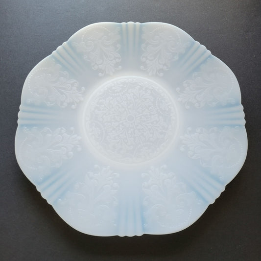 MacBeth-Evans White Opalescent Glass Chop Plate, c.1930-36 USA