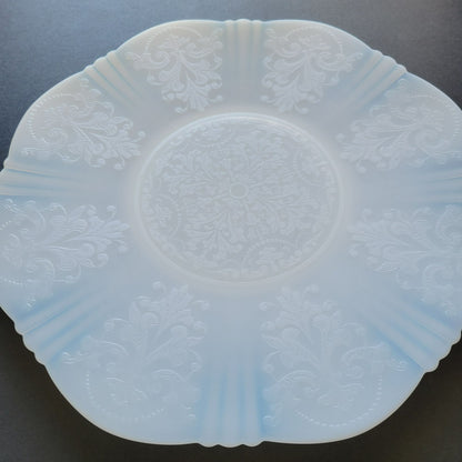 MacBeth-Evans White Opalescent Glass Chop Plate, c.1930-36 USA