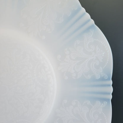 MacBeth-Evans White Opalescent Glass Chop Plate, c.1930-36 USA