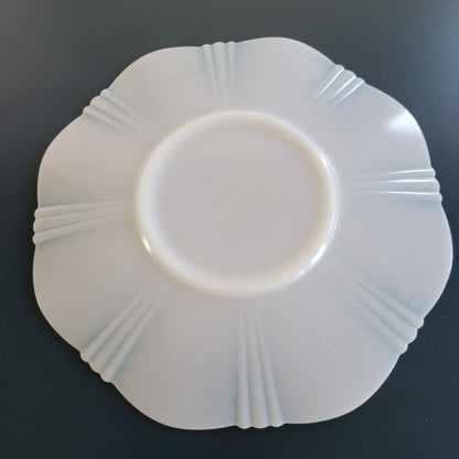 MacBeth-Evans White Opalescent Glass Chop Plate, c.1930-36 USA