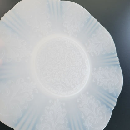 MacBeth-Evans White Opalescent Glass Chop Plate, c.1930-36 USA