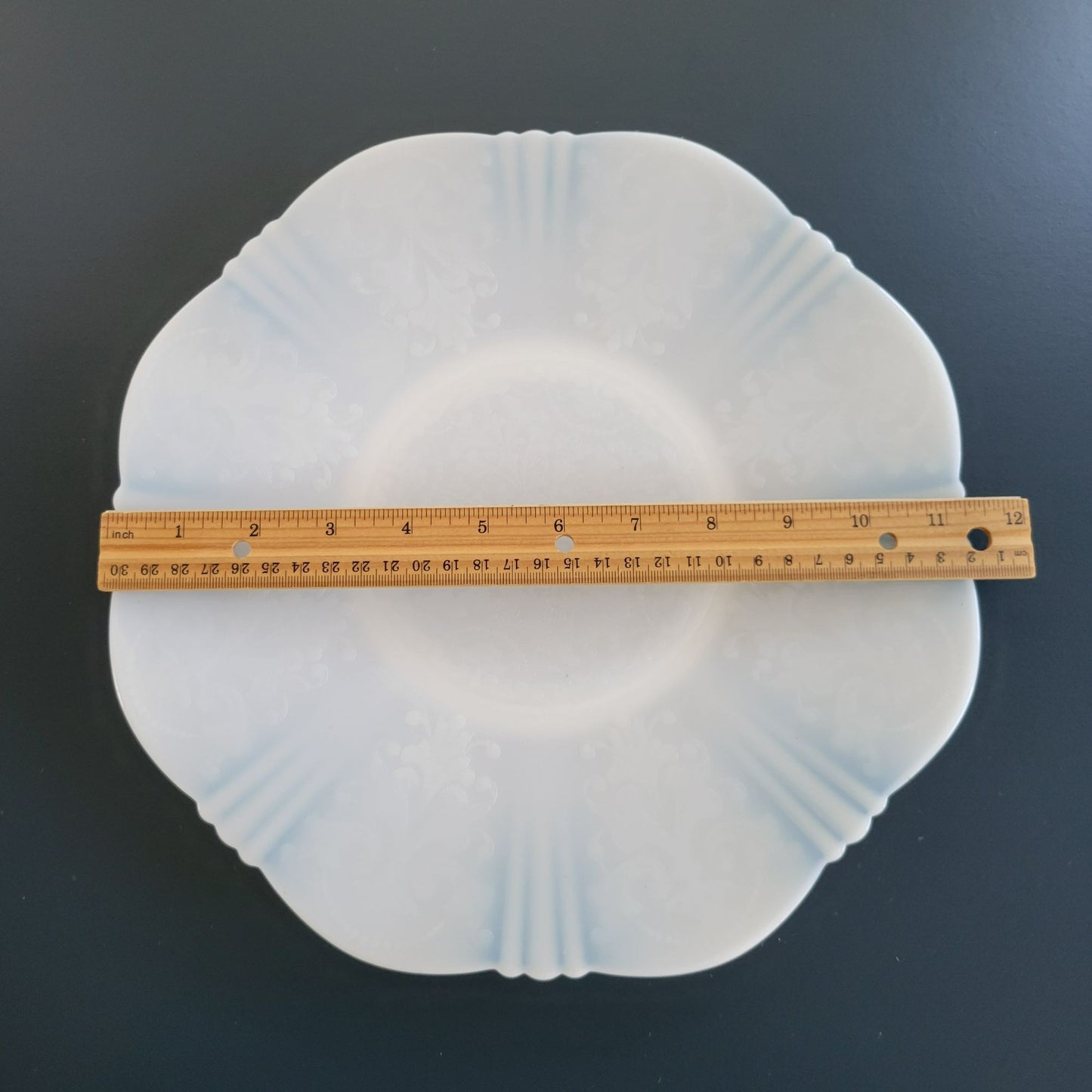 MacBeth-Evans White Opalescent Glass Chop Plate, c.1930-36 USA