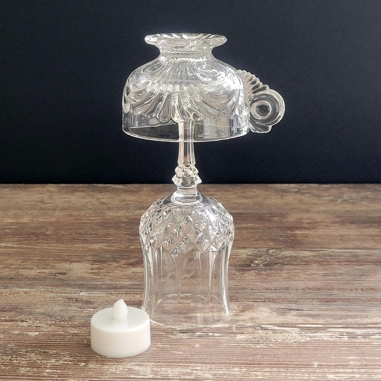 Flameless Candle Lamp, One of a Kind Handcrafted & Upcycled From Vintage Glassware