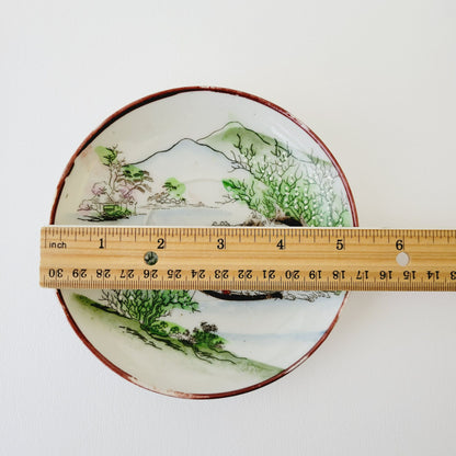 Nippon Kutani Landscape Teacup & Saucers,  Hand Painted Japanese Mountain Lake Scene