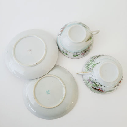 Nippon Kutani Landscape Teacup & Saucers,  Hand Painted Japanese Mountain Lake Scene