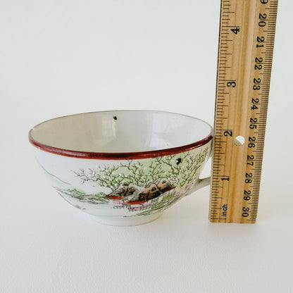 Nippon Kutani Landscape Teacup & Saucers,  Hand Painted Japanese Mountain Lake Scene