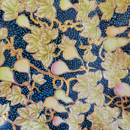 Chinese Cloisonne Ruffle Edge Plate, Embossed Gold Leaf & Fruit