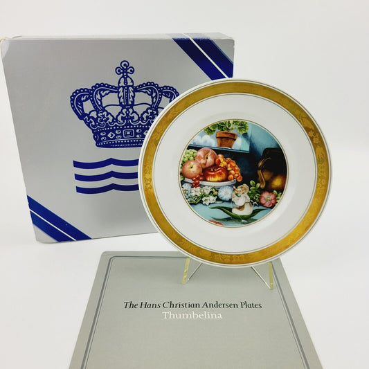 Royal Copenhagen Thumbelina Hans Christian Andersen Fairy Tale Story Plate, Gold Trim with Etched Design, c.1975-76 Denmark