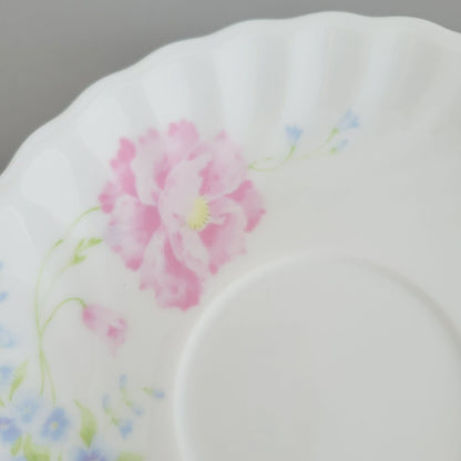 Vintage Shabby Chic Floral Swirl Teacup & Saucer, 2 Sets, Pastel Pink, Blue, Yellow Floral by Maple