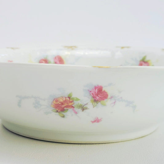 Antique Limoges Shabby Chic Floral Bowl, Heavy Gold Trim, Embossed Edging, Hand Painted Pink Roses, c1890-1902 France by Jean Pouyat