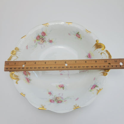 Antique Limoges Shabby Chic Floral Bowl, Heavy Gold Trim, Embossed Edging, Hand Painted Pink Roses, c1890-1902 France by Jean Pouyat