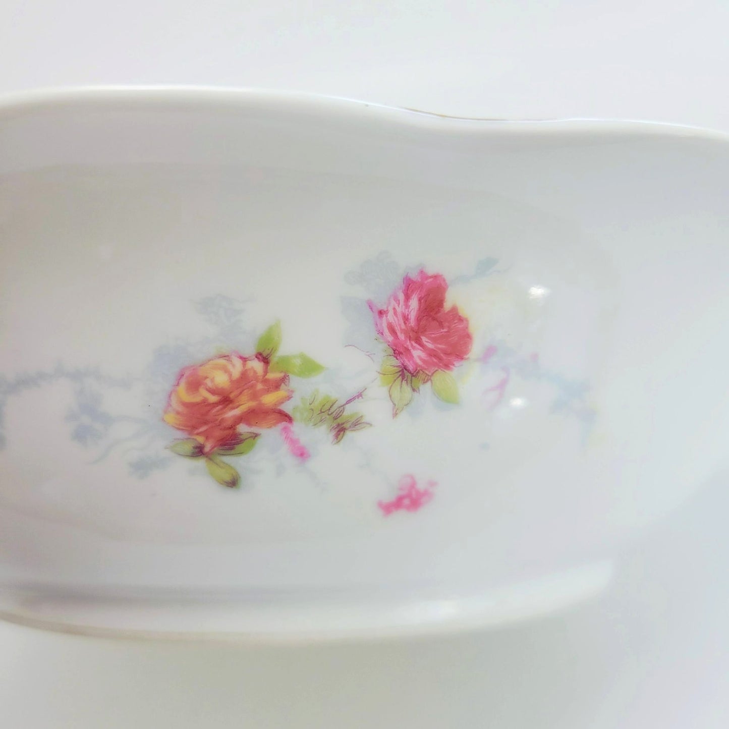 Antique Limoges Shabby Chic Floral Bowl, Heavy Gold Trim, Embossed Edging, Hand Painted Pink Roses, c1890-1902 France by Jean Pouyat