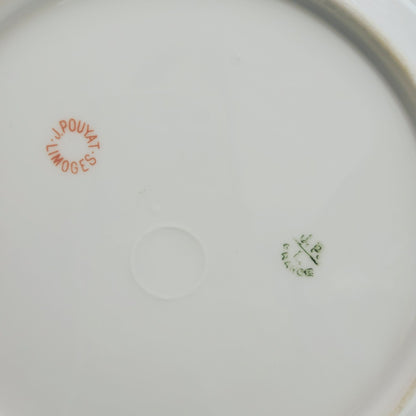 Antique Limoges Shabby Chic Floral Bowl, Heavy Gold Trim, Embossed Edging, Hand Painted Pink Roses, c1890-1902 France by Jean Pouyat