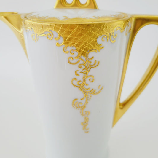 Hand Painted German White & Heavy Gold Chocolate Pot
