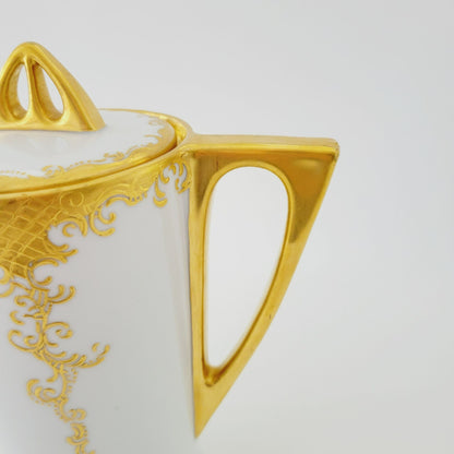 Hand Painted German White & Heavy Gold Chocolate Pot