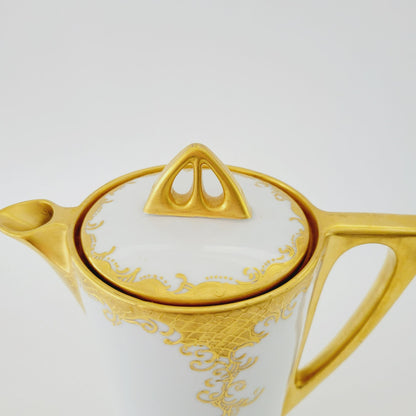 Hand Painted German White & Heavy Gold Chocolate Pot
