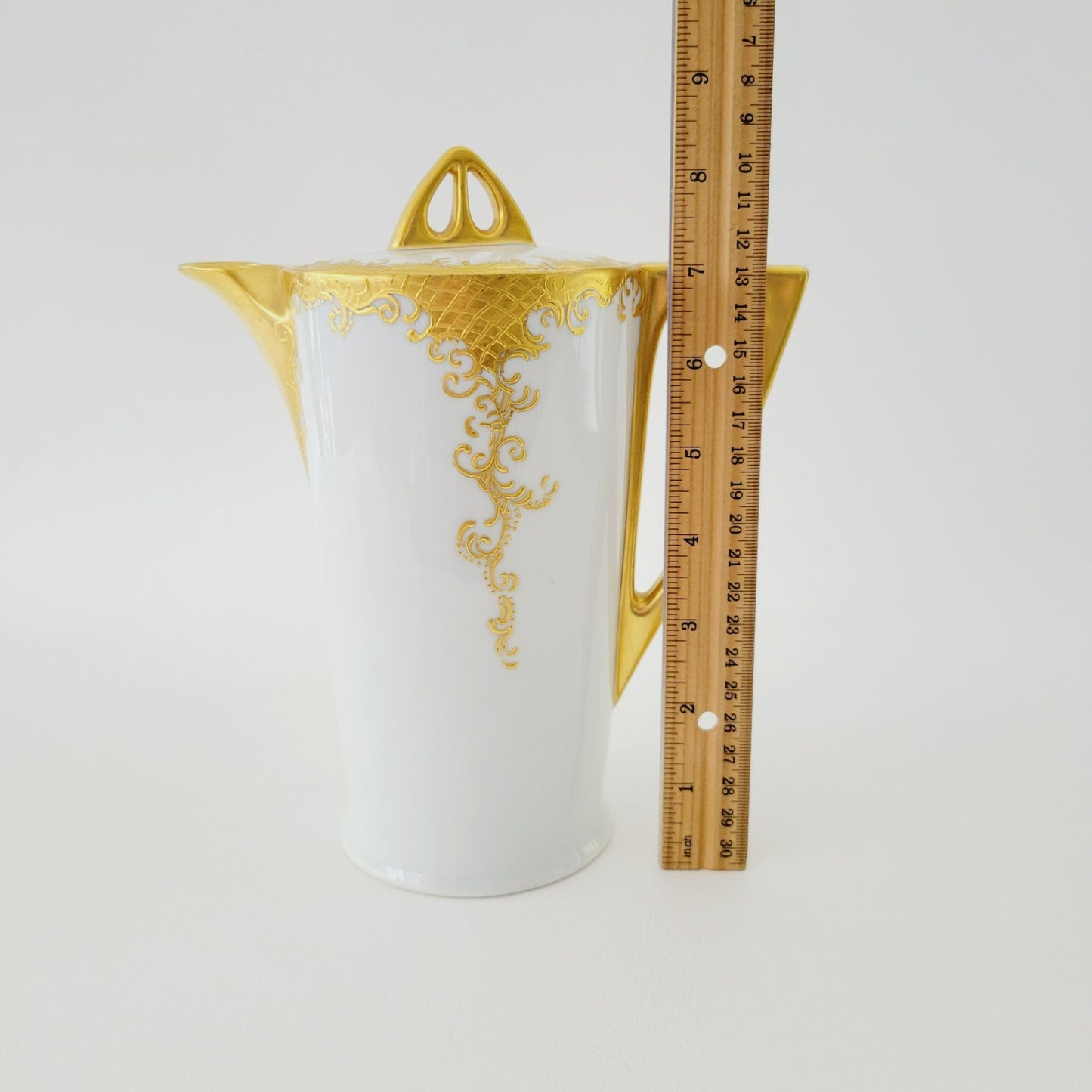 Hand Painted German White & Heavy Gold Chocolate Pot