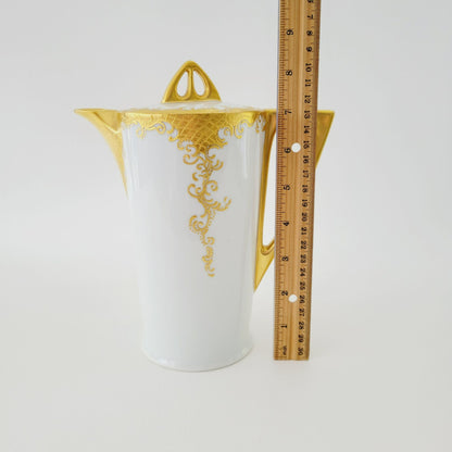 Hand Painted German White & Heavy Gold Chocolate Pot