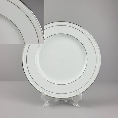 Noritake Stoneleigh Salad Plate, Embossed Scroll Band & Platinum Rings