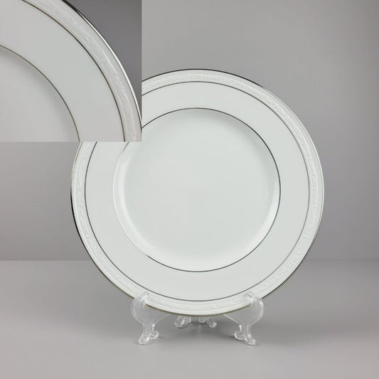 Noritake Stoneleigh Salad Plate, Embossed Scroll Band & Platinum Rings