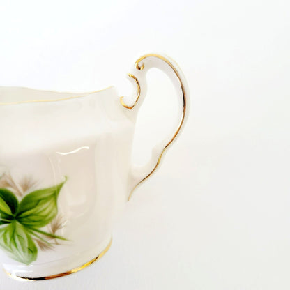 Royal Adderley Trillium Creamer, Sugar Bowl & Tray Petite Set, White and Green Floral, England