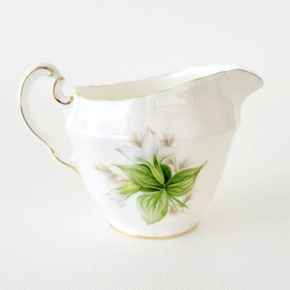 Royal Adderley Trillium Creamer, Sugar Bowl & Tray Petite Set, White and Green Floral, England