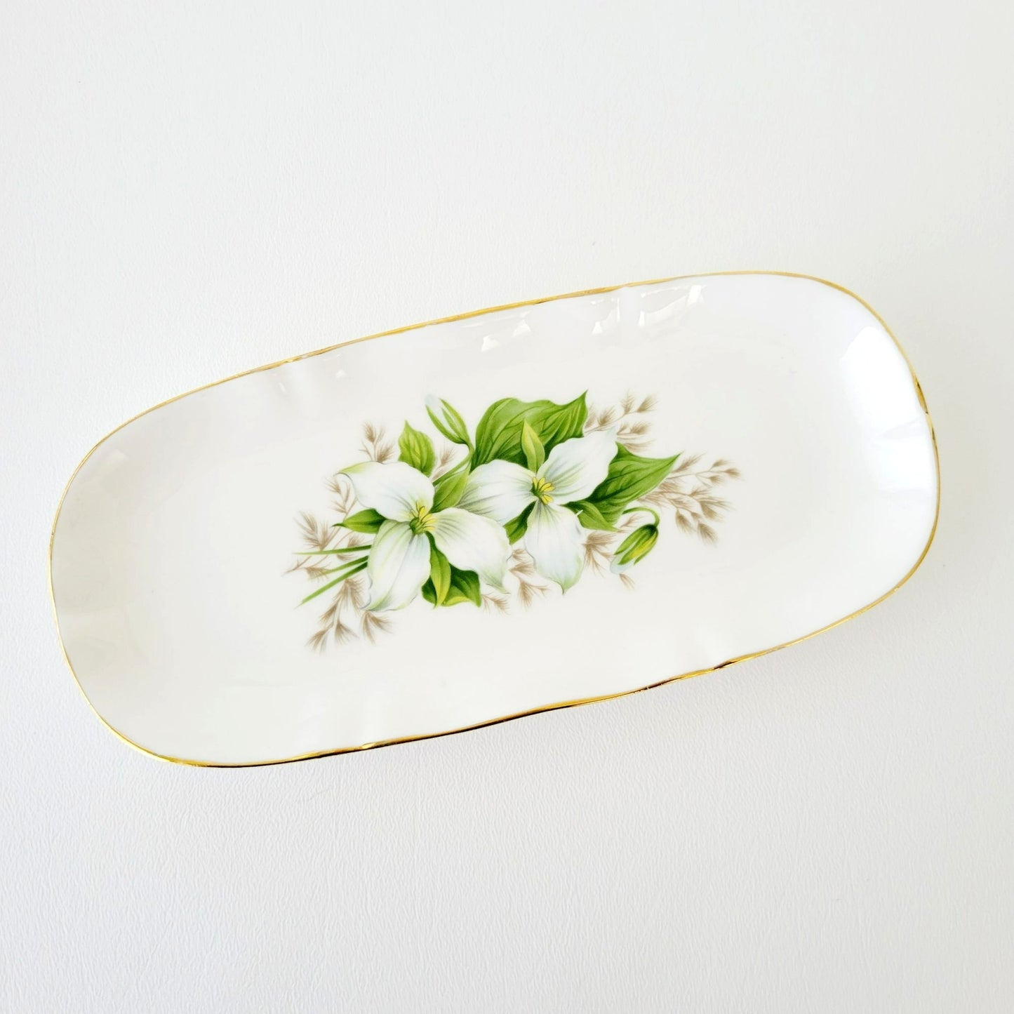 Royal Adderley Trillium Creamer, Sugar Bowl & Tray Petite Set, White and Green Floral, England