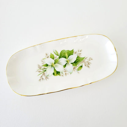 Royal Adderley Trillium Creamer, Sugar Bowl & Tray Petite Set, White and Green Floral, England