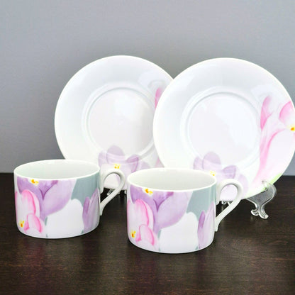 Mikasa Spring Crocus Cup & Saucer, 2 Sets, c.1984-87 Japan