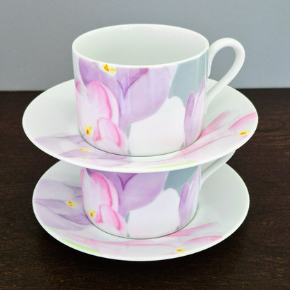 Mikasa Spring Crocus Cup & Saucer, 2 Sets, c.1984-87 Japan