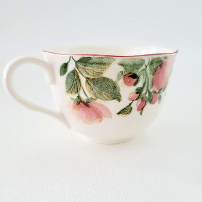 Nikko Precious Floral Tea Cup & Saucer, 2 Sets, Pink Poppies with Red Trim, Made in Japan