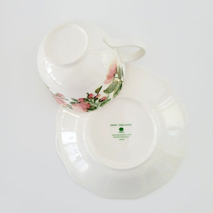 Nikko Precious Floral Tea Cup & Saucer, 2 Sets, Pink Poppies with Red Trim, Made in Japan