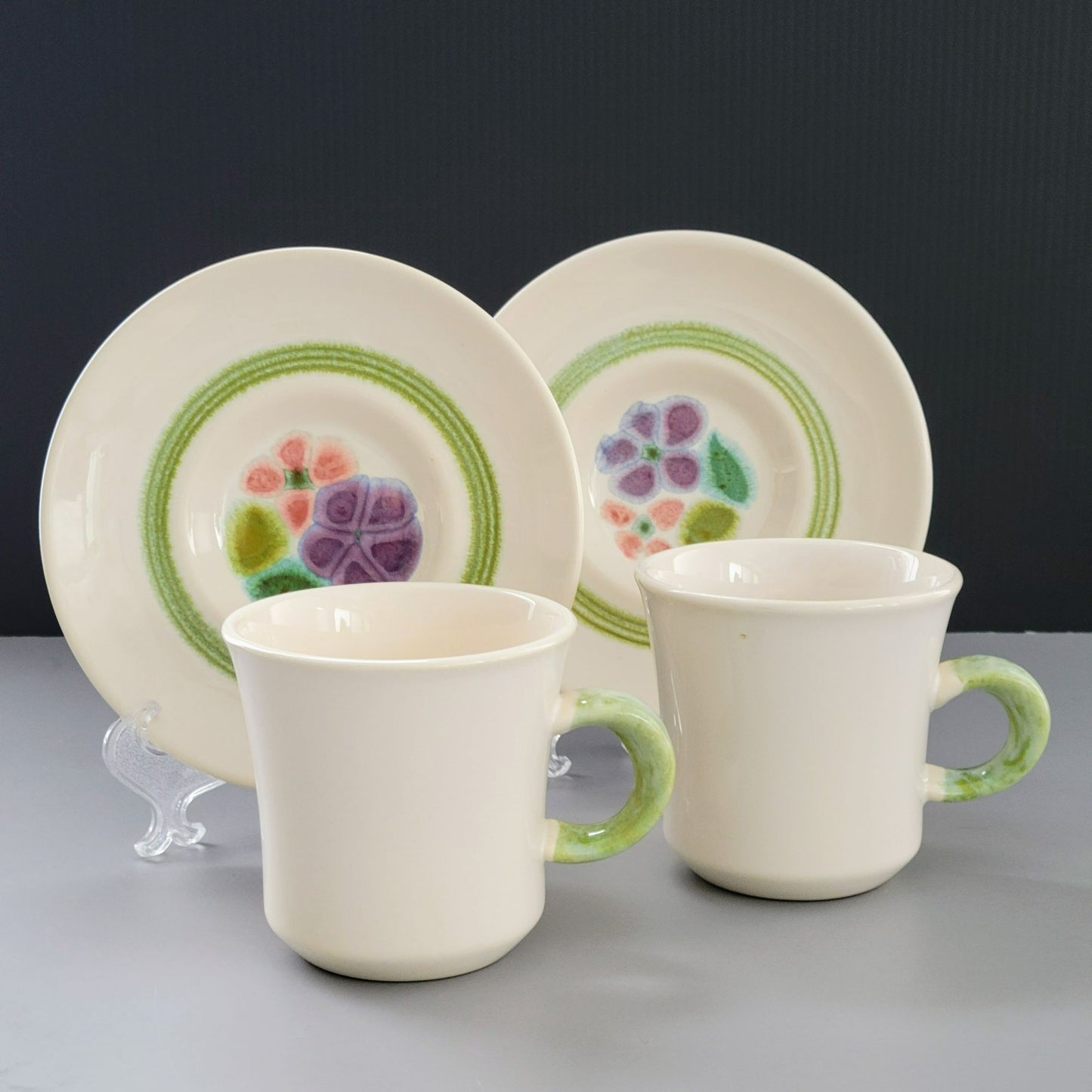Franciscan Floral Cup & Saucer, 2 Sets, c.1970s USA