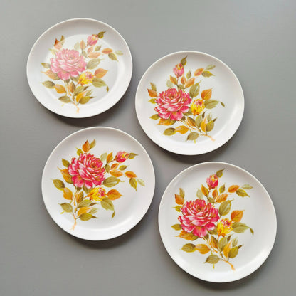Vintage Floral Melamine Bread Plate Set of 4, USA Made