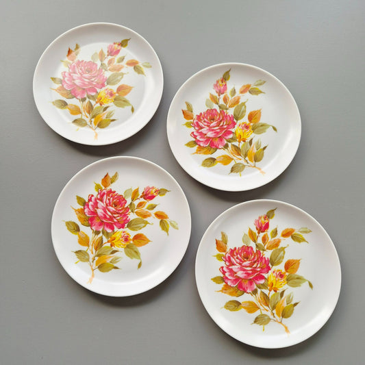 Vintage Floral Melamine Bread Plate Set of 4, USA Made