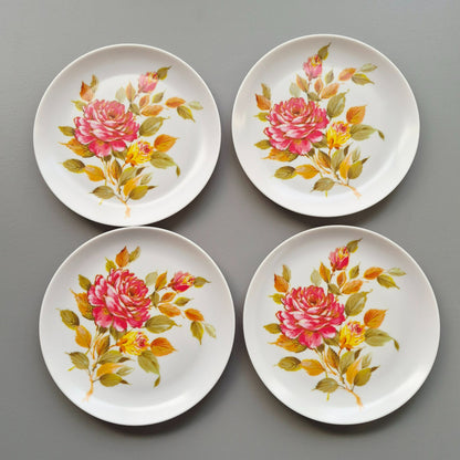 Vintage Floral Melamine Bread Plate Set of 4, USA Made