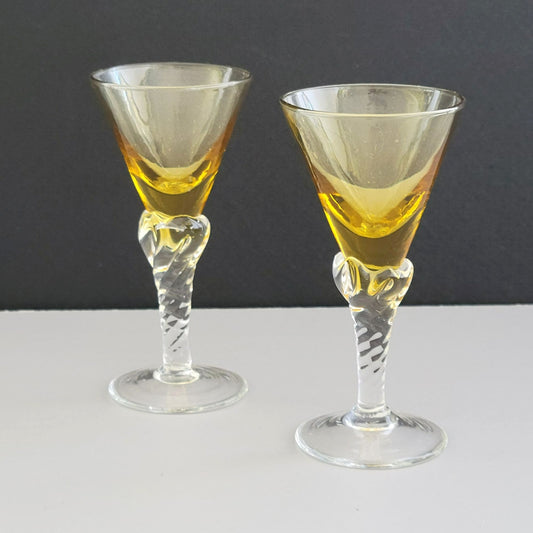 Vintage Amber Sherry Cordial Glasses, Set of 2