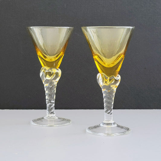 Vintage Amber Sherry Cordial Glasses, Set of 2