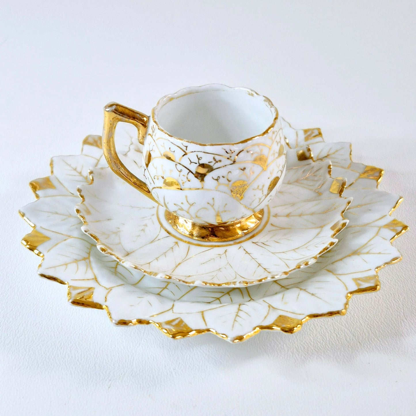 Vintage German Porcelain Demitasse Set, White & Heavy Gold