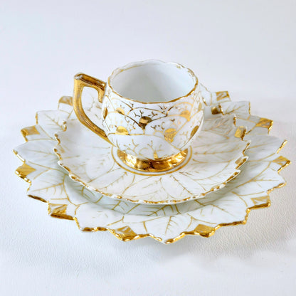 Vintage German Porcelain Demitasse Set, White & Heavy Gold