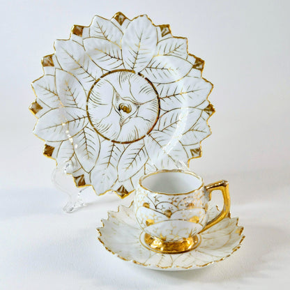 Vintage German Porcelain Demitasse Set, White & Heavy Gold