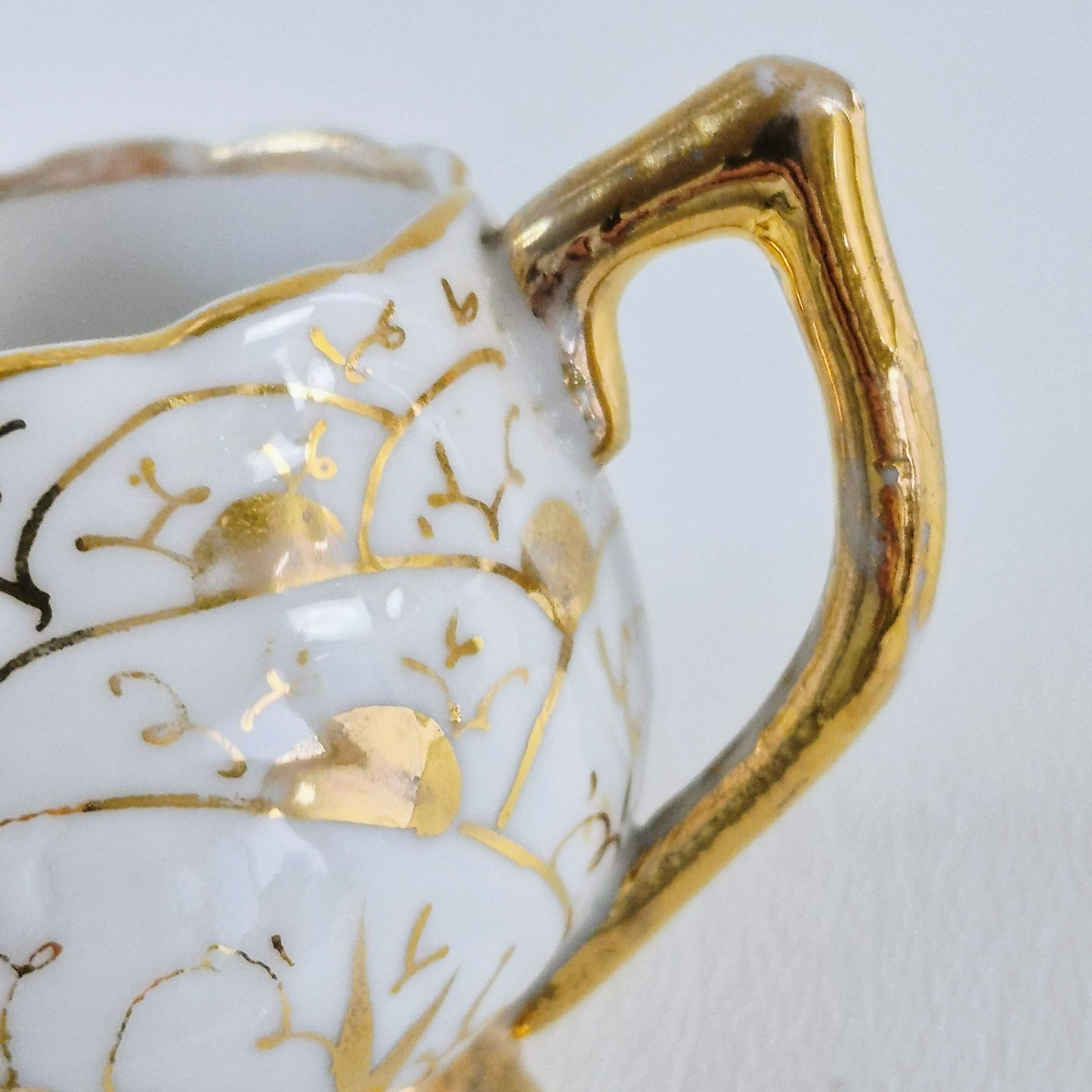Vintage German Porcelain Demitasse Set, White & Heavy Gold