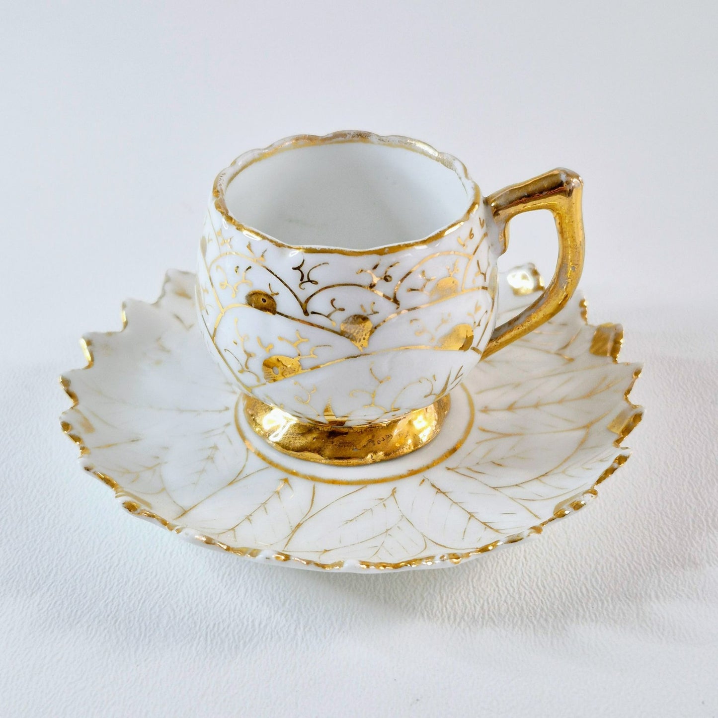 Vintage German Porcelain Demitasse Set, White & Heavy Gold