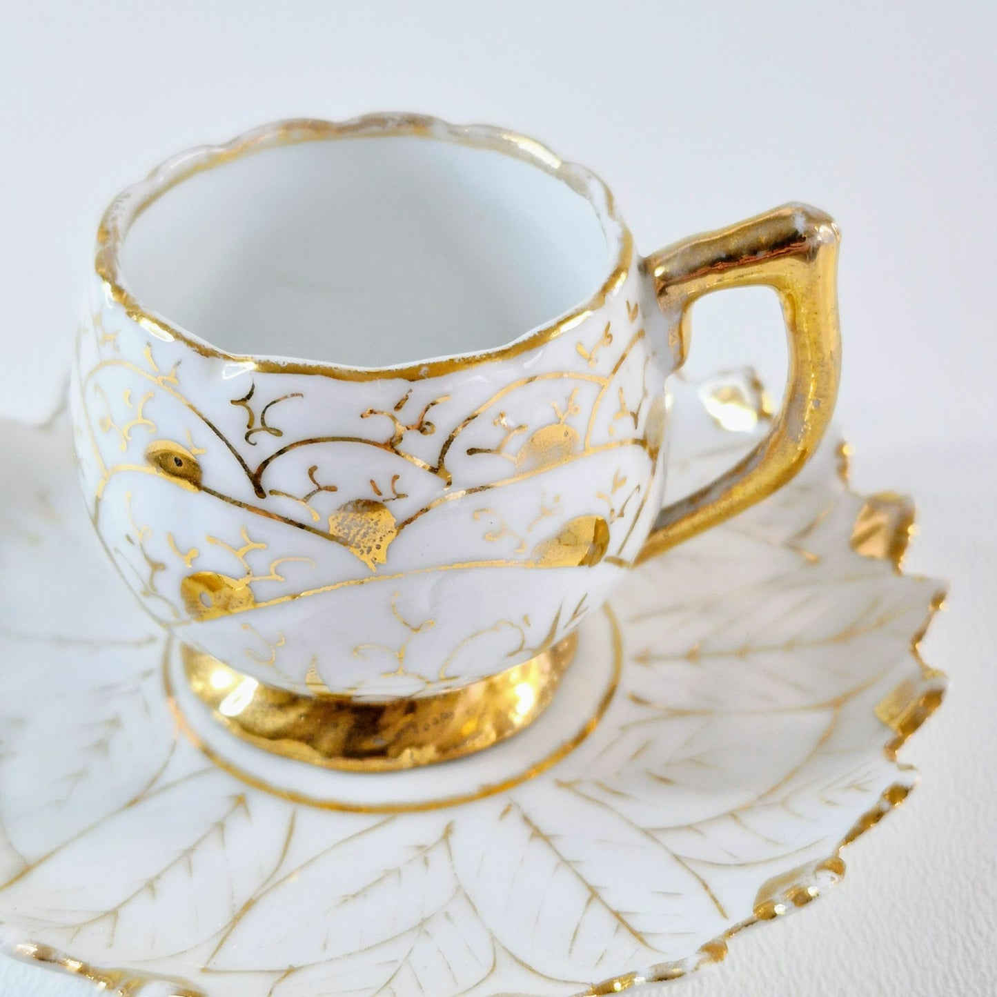 Vintage German Porcelain Demitasse Set, White & Heavy Gold