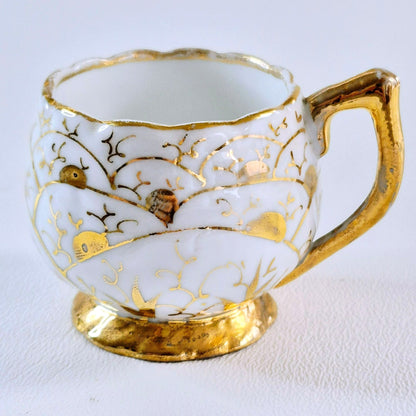 Vintage German Porcelain Demitasse Set, White & Heavy Gold