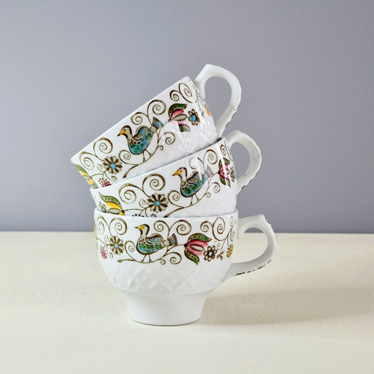 Staffordshire "English Partridge" Cup Set of 3, Made in England