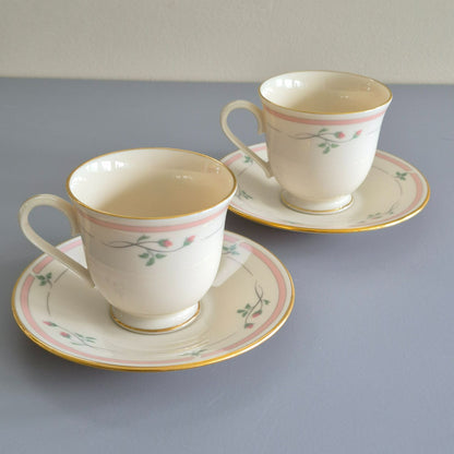 Lenox "Rose Manor Pink" Footed Cup & Saucer, 2 Sets,  c.1985-99 USA