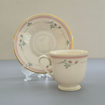 Lenox "Rose Manor Pink" Footed Cup & Saucer, 2 Sets,  c.1985-99 USA
