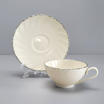 Vintage Lenox Weatherly Teacup & Saucer, Swirled Edge & Platinum Trim, c.1959-86 USA